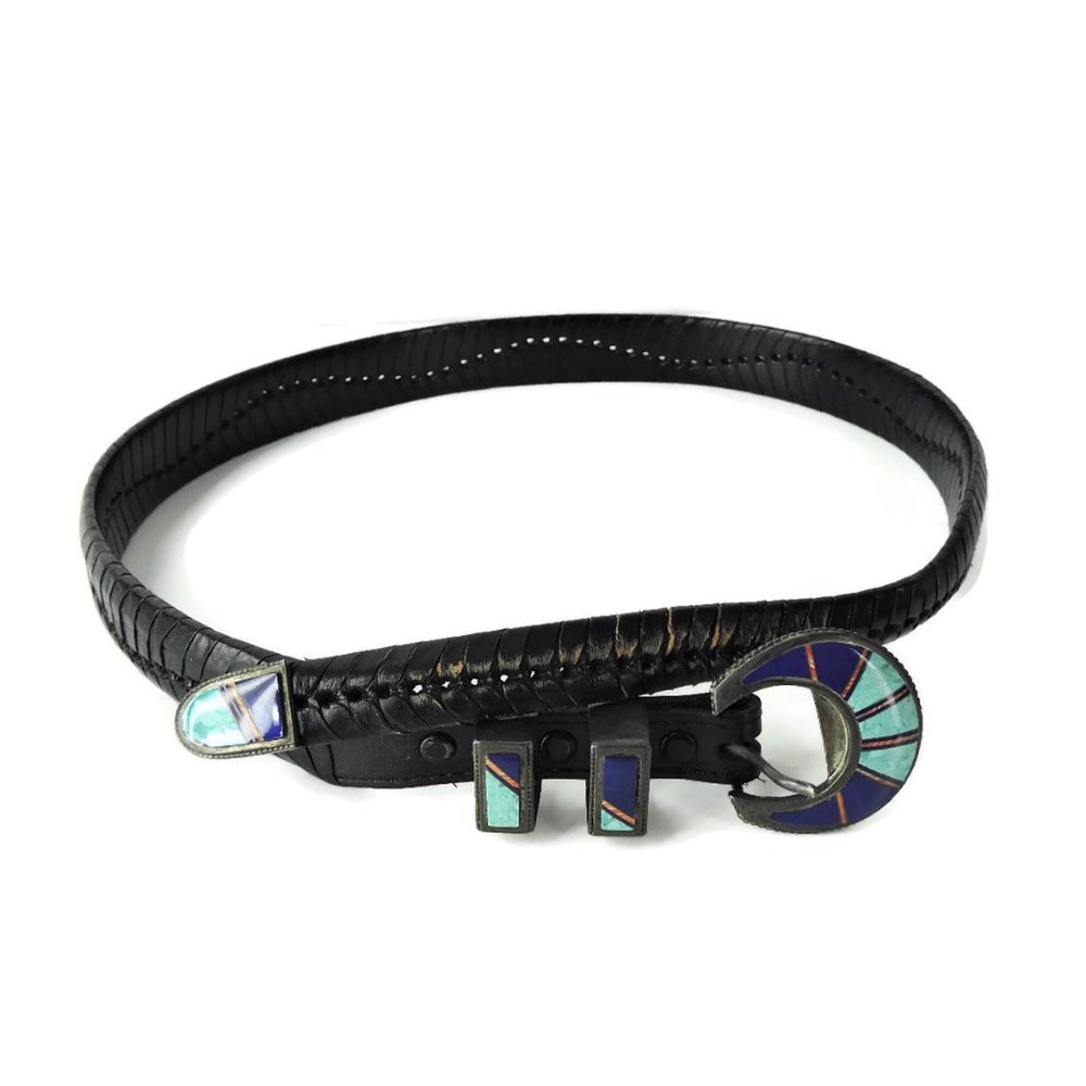 Vintage Multi-Stone Inlay Sterling Silver Set belt